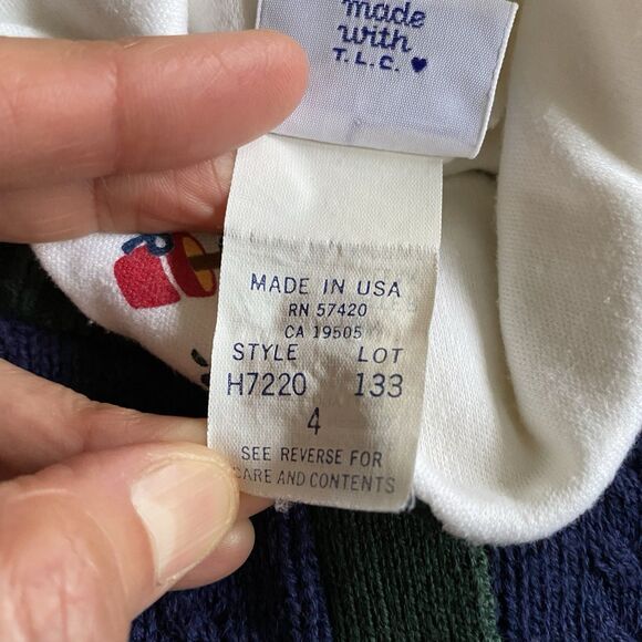 Vintage 80s Hartstrings Cardigan Sweater Girls 6 Button Up Navy Cotton Christmas - Picture 14 of 16